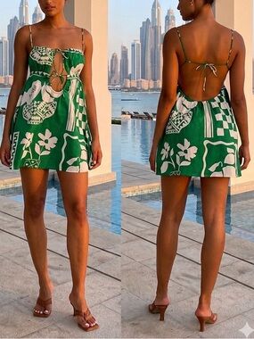 Sabo Sadie Lemoni Green Green Floral Tie-Back Mini Dress size 10